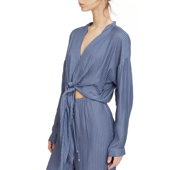 Lucy Paris Gloria Tie Top Sz M Discontinued Blue Stripe Cropped Blouse Shirt - Picture 1 of 9